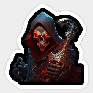 Sinister skull with red eyes with a scythe Sticker